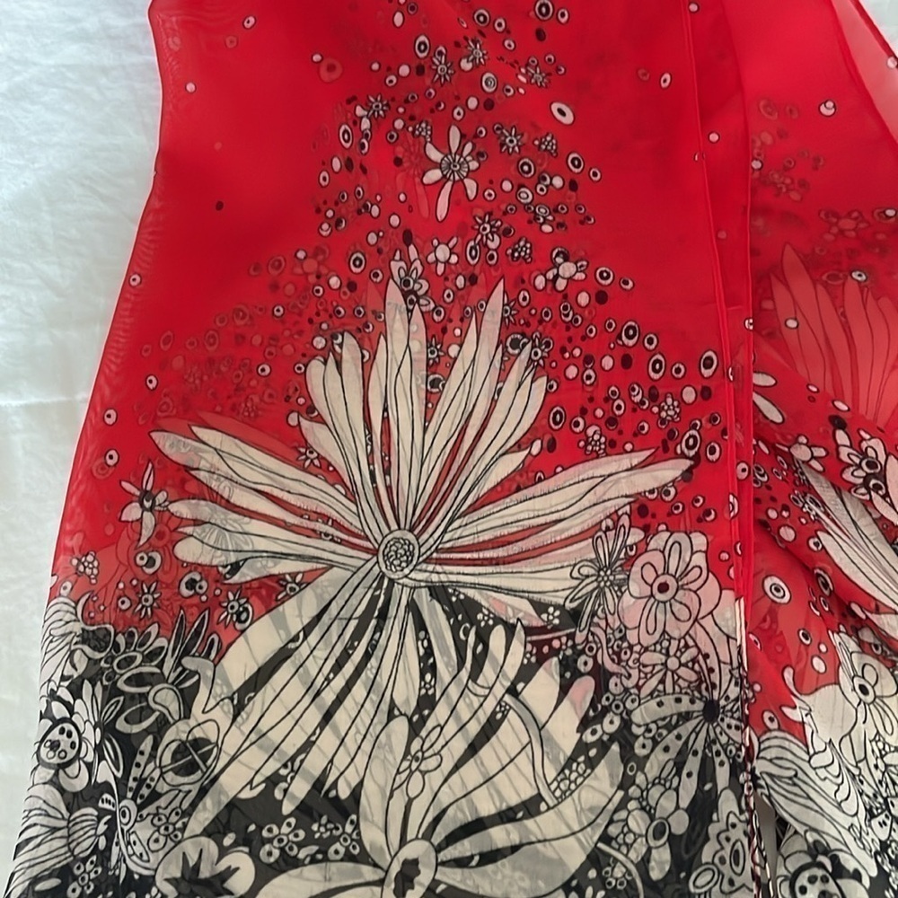 Beautiful Red|Black|Cream | Floral Neck /Hair Scarf | Polyester| 18.5” X 57 “ - Picture 6 of 12